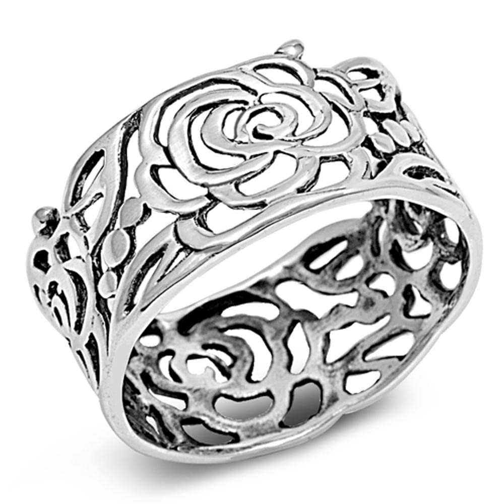 Amazon.com: Women's Rose Flower Wrap Cutout Ring New .925